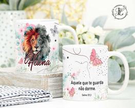 Caneca Personalizada com Nome - Leão e Versículo