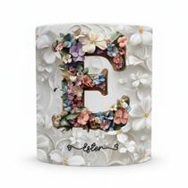 Caneca Personalizada com Nome Letra Floral Presente Criativo