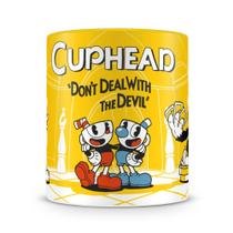 Caneca Personalizada Cuphead - Porcelana Brilhante com Alça Amarela Caneca Personalizada Cuphead - Porcelana Brilhante com Alça Amarela