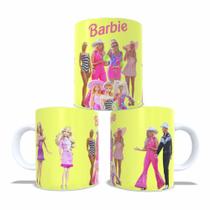 Caneca Personalizada de Porcelana Barbie e Ken Amarelo M9
