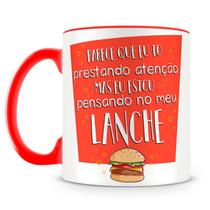 Caneca Personalizada de Porcelana com Estampa Divertida - Pensando no Meu Lanche Caneca Personalizada de Porcelana com Estampa Divertida - Pensando no Meu Lanche