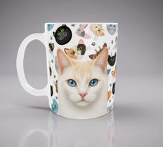 Caneca Personalizada de Porcelana de Gato Branco Amarelado Caneca Personalizada de Porcelana de Gato Branco Amarelado