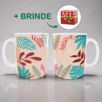 Caneca Personalizada de Porcelana Folhas Rosas Presente Criativo Para Quem Gosta De Plantas Caneca Personalizada de Porcelana Folhas Rosas Presente Criativo Para Quem Gosta De Plantas