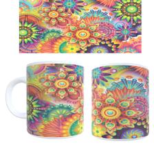 Caneca Personalizada de Porcelana Mandala Floral Mosaico Flores Coloridas Presente