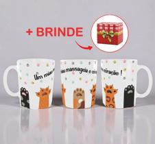 Caneca Personalizada de Porcelana Patinhas Para Gateiro Kit Presente Criativo