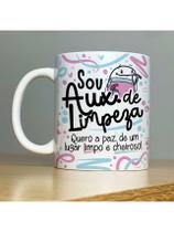 Caneca Personalizada de Porcelana Profissão: Sou Auxiliar de Limpeza com Flork - 325ML