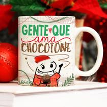 Caneca Personalizada de Porcelana - Tema: Natal com Flork - Gente que ama Chocotone - 325ml
