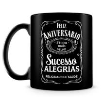 Caneca Personalizada Feliz Aniversário Amigo - Porcelana 100% Preta
