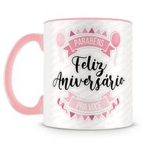 Caneca Personalizada Feliz Aniversário Rosa - Porcelana de Alto Brilho Caneca Personalizada Feliz Aniversário Rosa - Porcelana de Alto Brilho