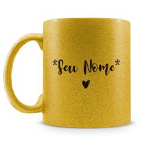 Caneca Personalizada Glitter Dourada com Nome e Design Exclusivo