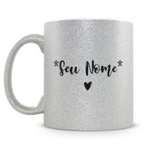 Caneca Personalizada Glitter Prata com Nome - 325ml