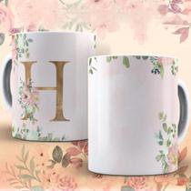 Caneca Personalizada Letra Alfabeto Golden Aquarela Porcelana Hu - Mundi