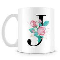 Caneca Personalizada Letra J em Porcelana Branca com Estampa Bem Estar