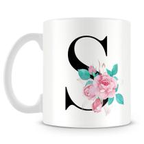 Caneca Personalizada Letra S em Porcelana Branca com Estampa Bem Estar