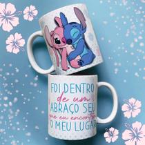 Caneca Personalizada Namorados Lilo e Stitch - Foi Dentro Deu Um Abraço