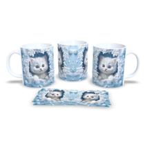 Caneca Personalizada Porcelana Gato 3d Gatinho Fofo Branco