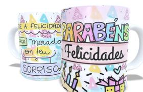 Caneca personalizada porcelana Parabéns Felicidades