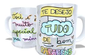 Caneca personalizada porcelana Te desejo tudo de bom PARABÉNS