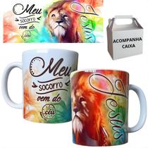Caneca Personalizada Premium Frases Biblicas Leão de Judá Café 325ml