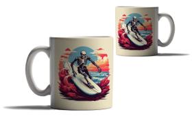 Caneca Personalizada Presente Praia Caveira Surfista Surf