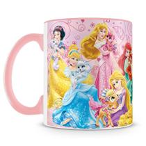 Caneca Personalizada Princesas & Pets - Porcelana de Alto Brilho com Alça Rosa