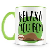 Caneca Personalizada Relaxa Meu Bem - Porcelana de Alto Brilho com Alça Verde Caneca Personalizada Relaxa Meu Bem - Porcelana de Alto Brilho com Alça Verde