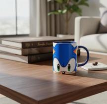 Caneca Personalizada Sonic the Hedgehog Branca Alça Azul com Nome Grátis Caneca Personalizada Sonic the Hedgehog Branca Alça Azul com Nome Grátis