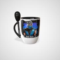 Caneca Personalizada Sub-Zero Mortal Kombat Com Colher Brinde Geek Gamer