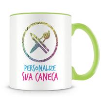Caneca Personalizada Verde Claro com Alça e Interior Personalizável