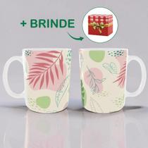 Caneca Personlizada de Porcelana Off com Folhas Presente Criativo Para Quem Gosta De Plantas
