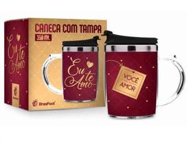 Caneca Plástica Inox Rosca Temas - Eu Te Amo - 450Ml