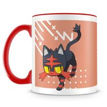 Caneca Pokémon Litten - Porcelana Personalizada com Alça Vermelha Caneca Pokémon Litten - Porcelana Personalizada com Alça Vermelha