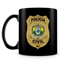 Caneca Polícia Civil do Acre - Cerâmica Preta de 325ml com Brasão Oficial