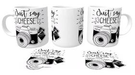 Caneca polimero plástico copo Just say cheese