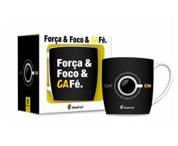 Caneca Porcelana 360Ml Brasfoot - "Força, Foco e Café"