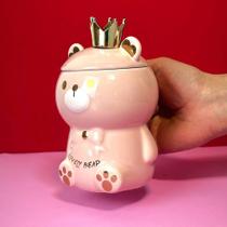 Caneca Porcelana 3D com Tampa e Colher Ursinho Rosa Caneca Porcelana 3D com Tampa e Colher Ursinho Rosa