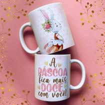 Caneca porcelana a pascoa fica mais doce com você rosa 325 ml