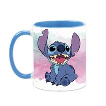 Caneca Porcelana Alça Colorida Stitch Feliz 325ml Resistente