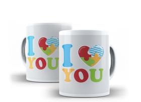 Caneca Porcelana Autismo TDAH I Love You Quebra Cabeça Caneca Porcelana Autismo TDAH I Love You Quebra Cabeça
