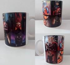 Caneca porcelana branca com desenho gatos heróis Caneca porcelana branca com desenho gatos heróis