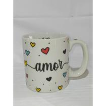 Caneca porcelana branca decorada faixa 280 ml