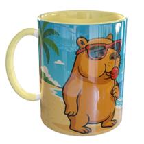 Caneca Porcelana Capivara na praia dinheiro conta