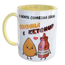 Caneca Porcelana Casal Como Coxinha e Ketchup