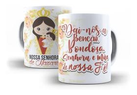 Caneca Porcelana Católica Nossa Senhora De Nazaré Dai-nos A Benção