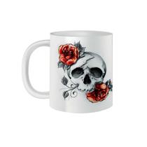 Caneca Porcelana Caveira Skull and Flowers 325mL