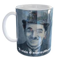 Caneca Porcelana Charlie Chaplin Vida é maravilhosa