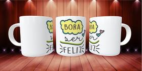 Caneca Porcelana Divertida Gratidão Bora Ser Feliz