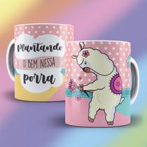 Caneca Porcelana Divertida Lhama Plantando O Bem