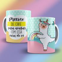 Caneca Porcelana Divertida Lhama Preciso de Café para Acabar