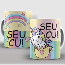 Caneca Porcelana Divertida Unicórnio Indiscreto Seu Cu